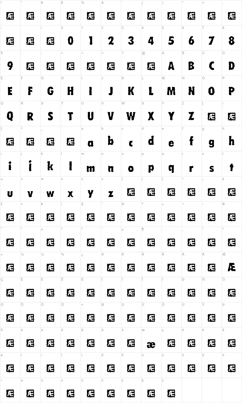 Wobbly BRKfont character map