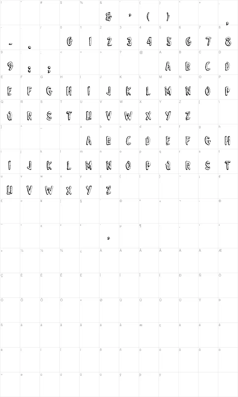 Wonder of Yosemitefont character map