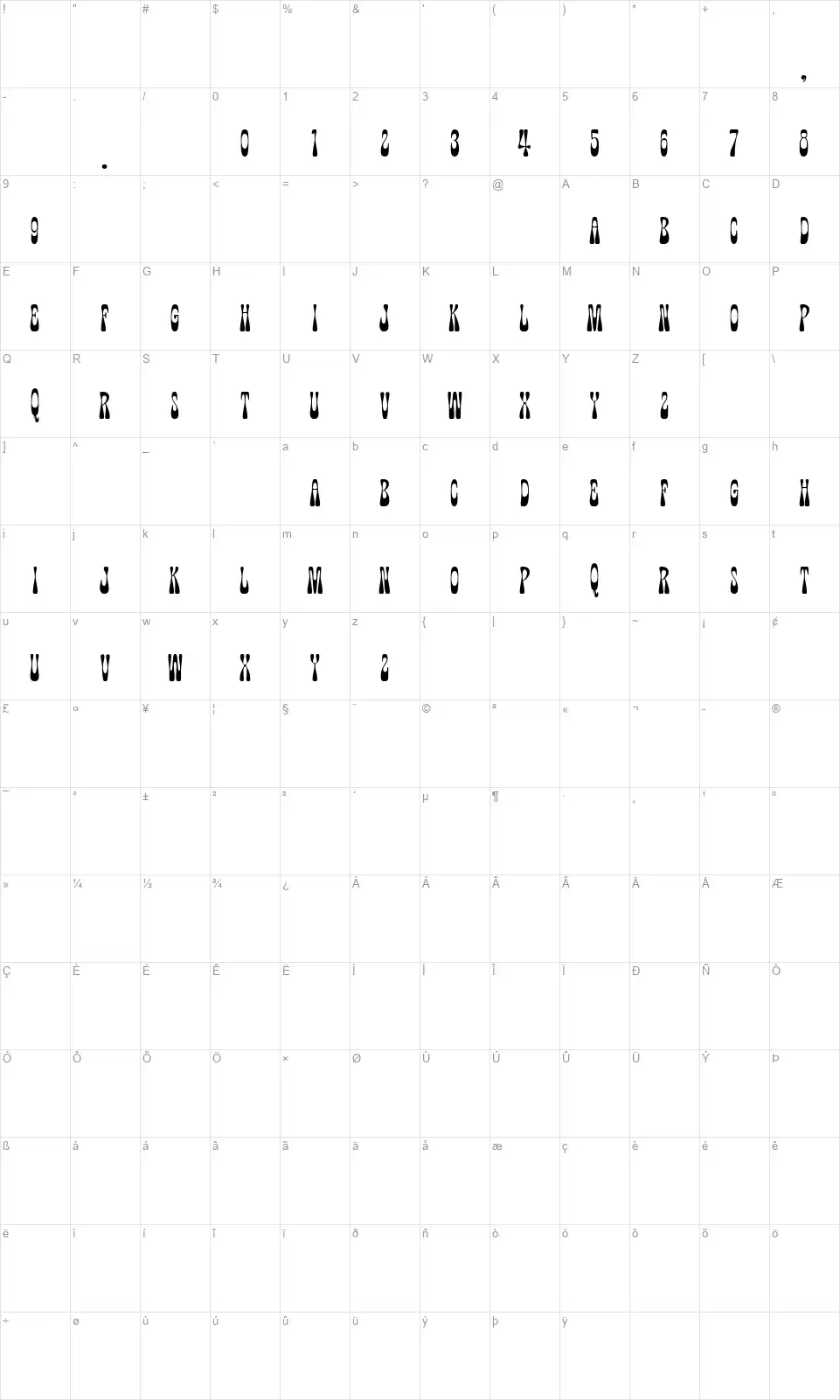 Wonkidsfont character map
