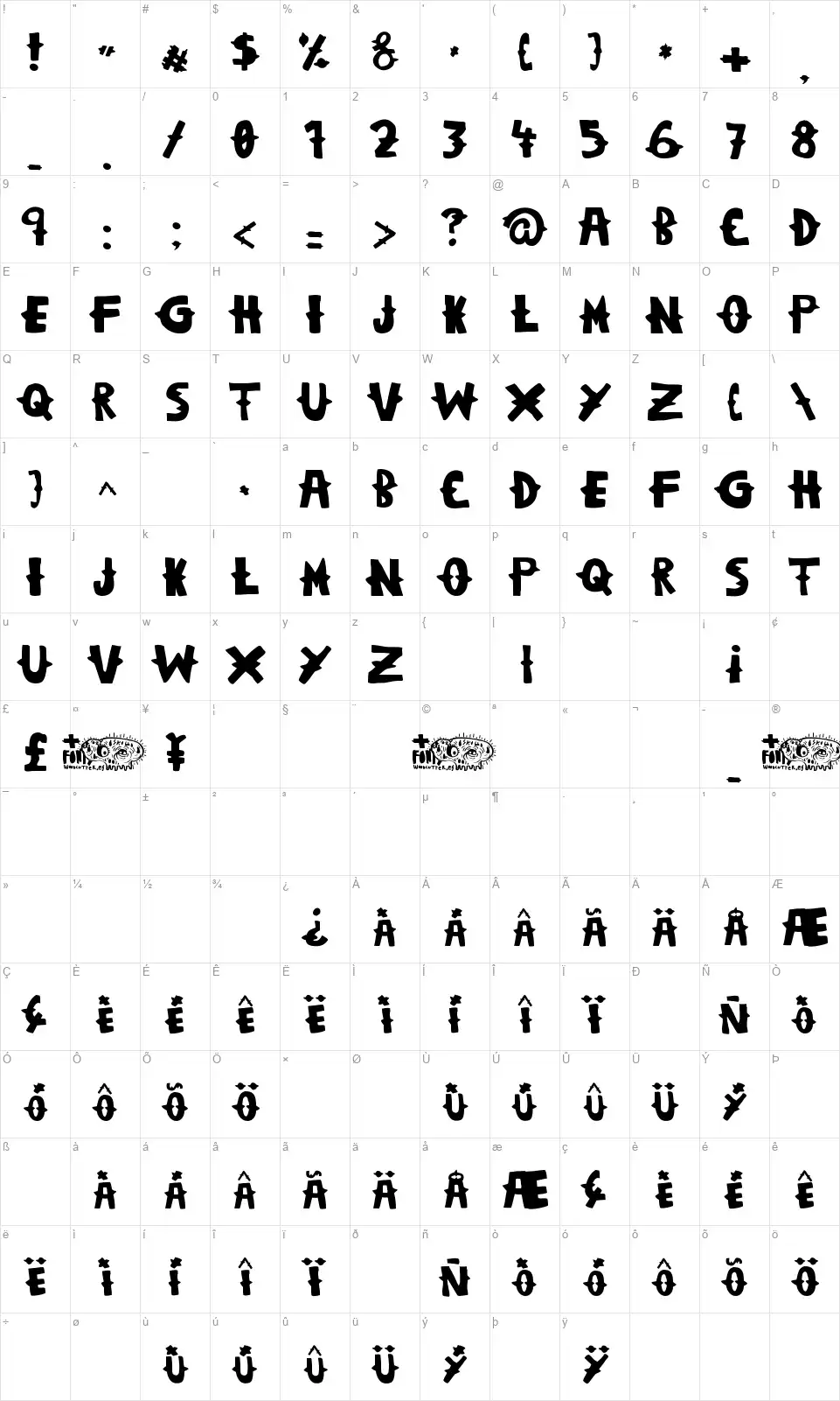 Woodcutter Dramaticafont character map