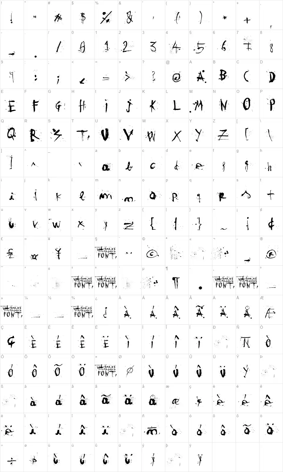 Woodcutter Tinta Chinafont character map