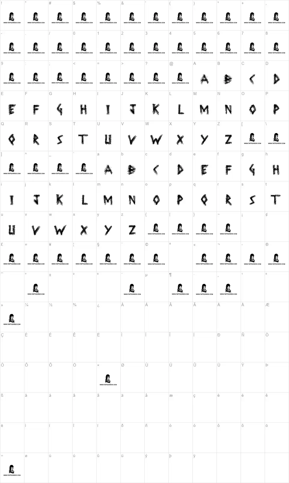 Wrong Tracksfont character map