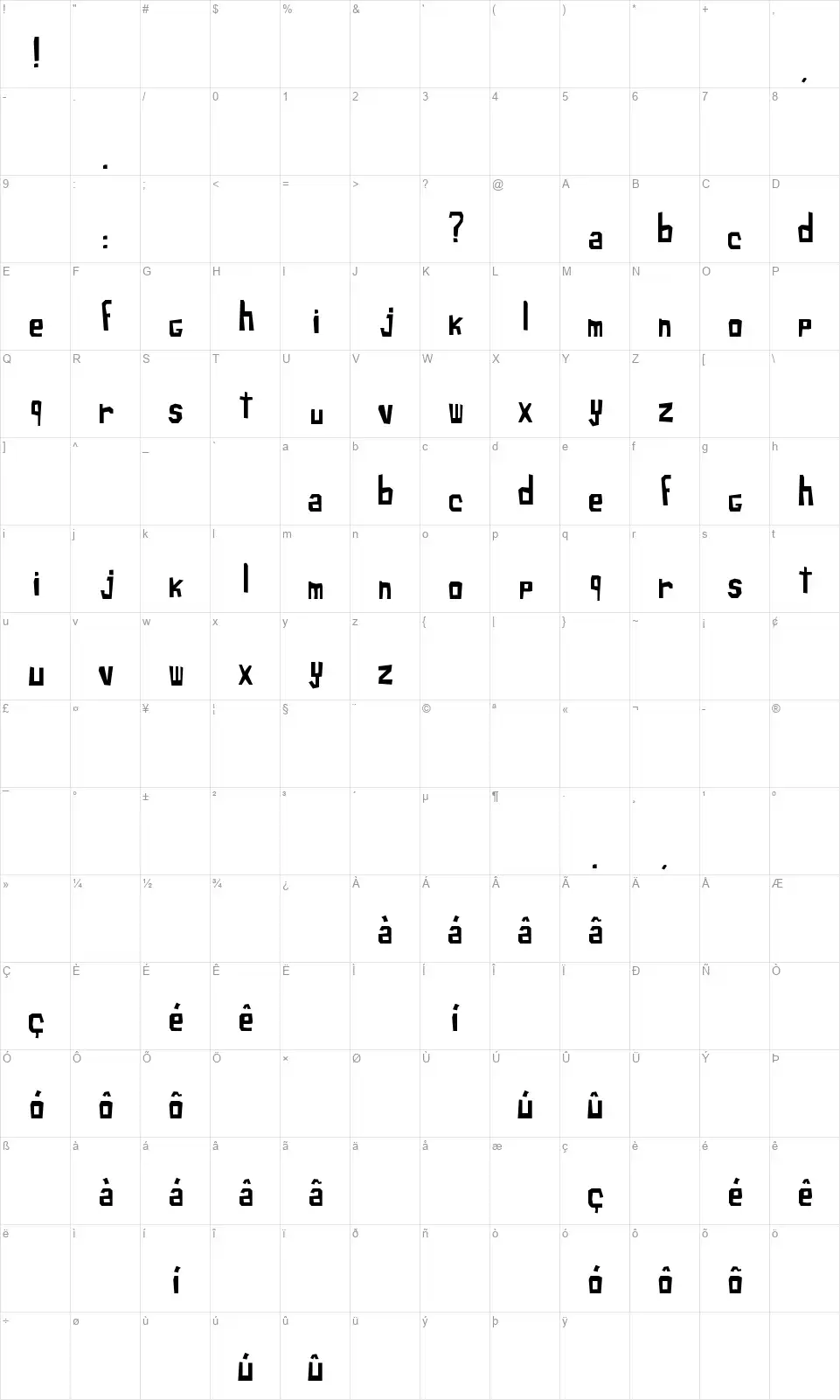 Xilo Sansfont character map