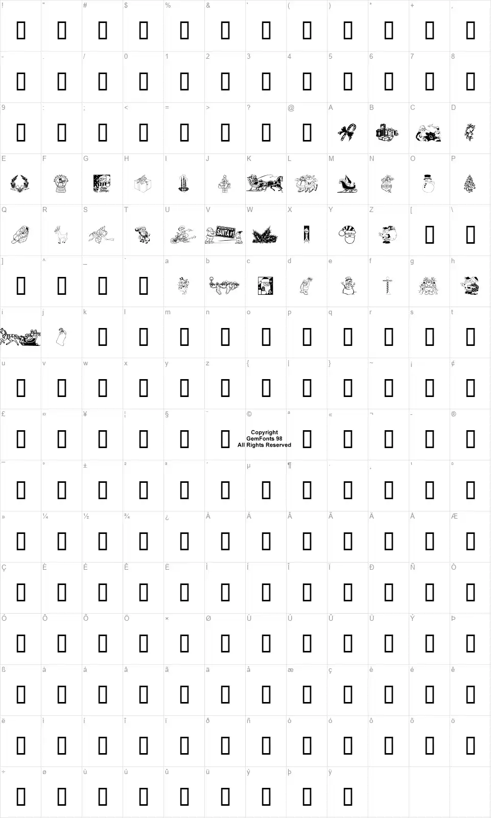 Xmas Clipart 2font character map