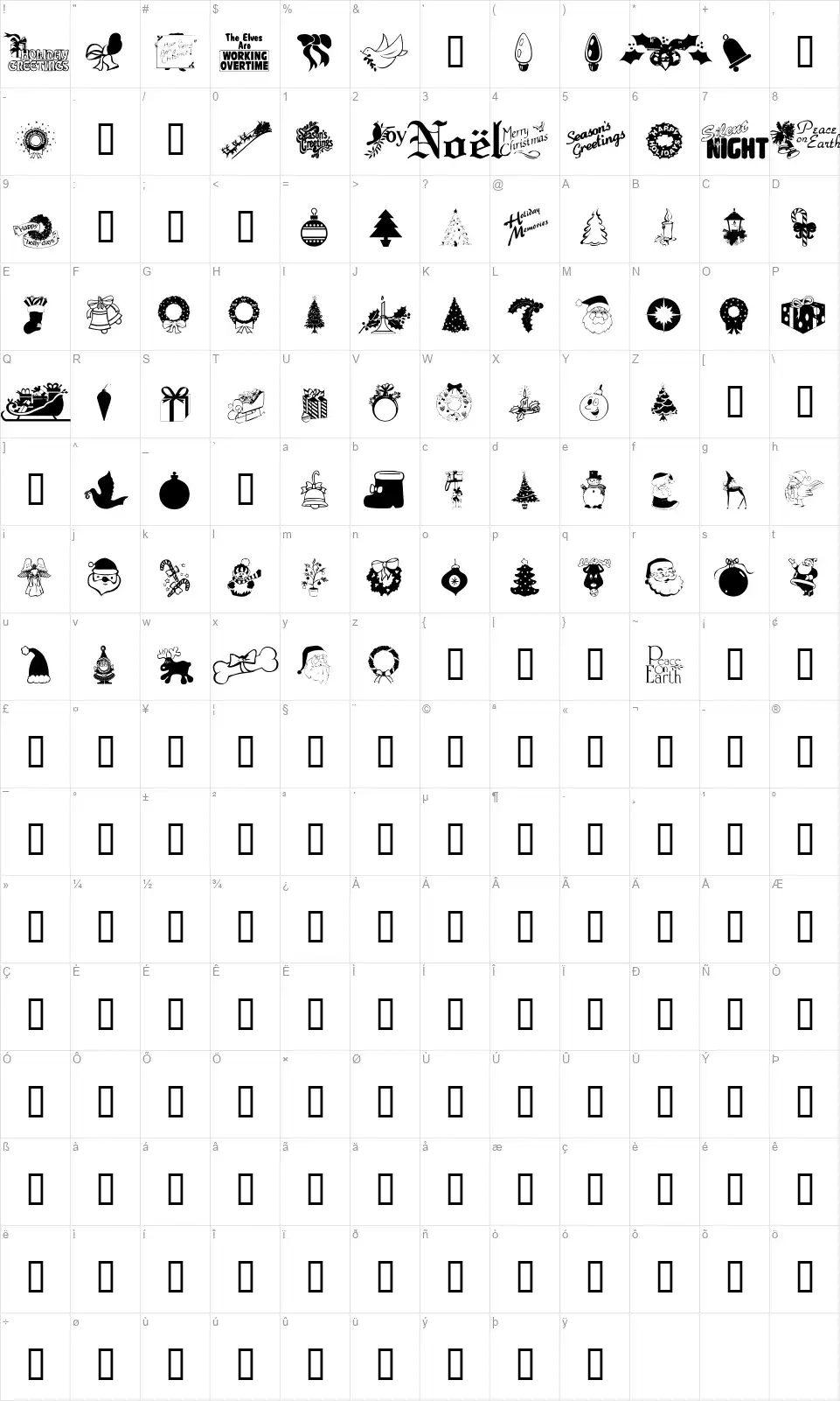 XmasTymefont character map