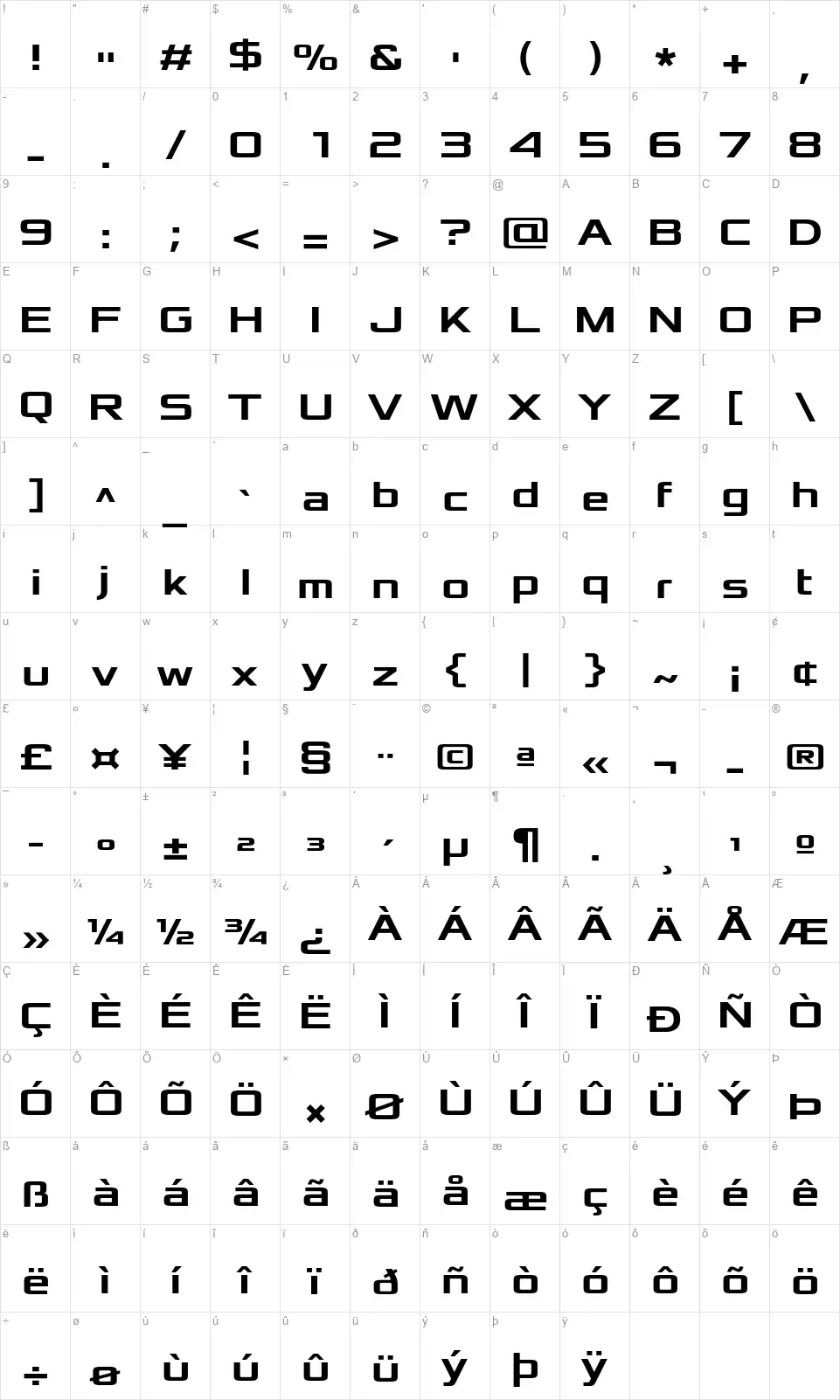 Xoloniumfont character map