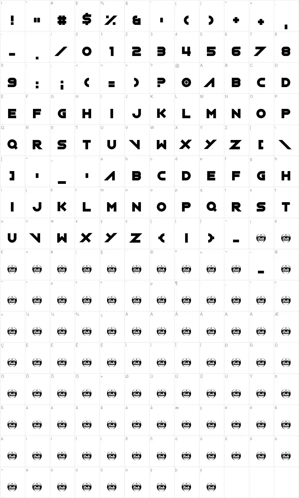 XXIXfont character map