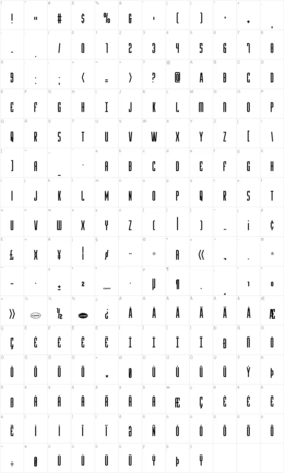 Y-Filesfont character map