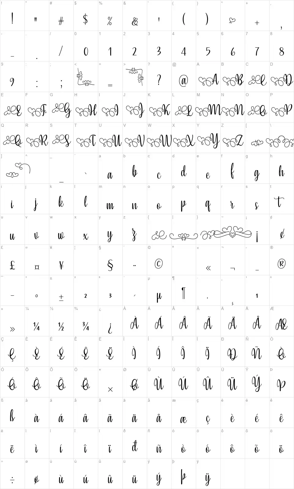 Yessyfont character map