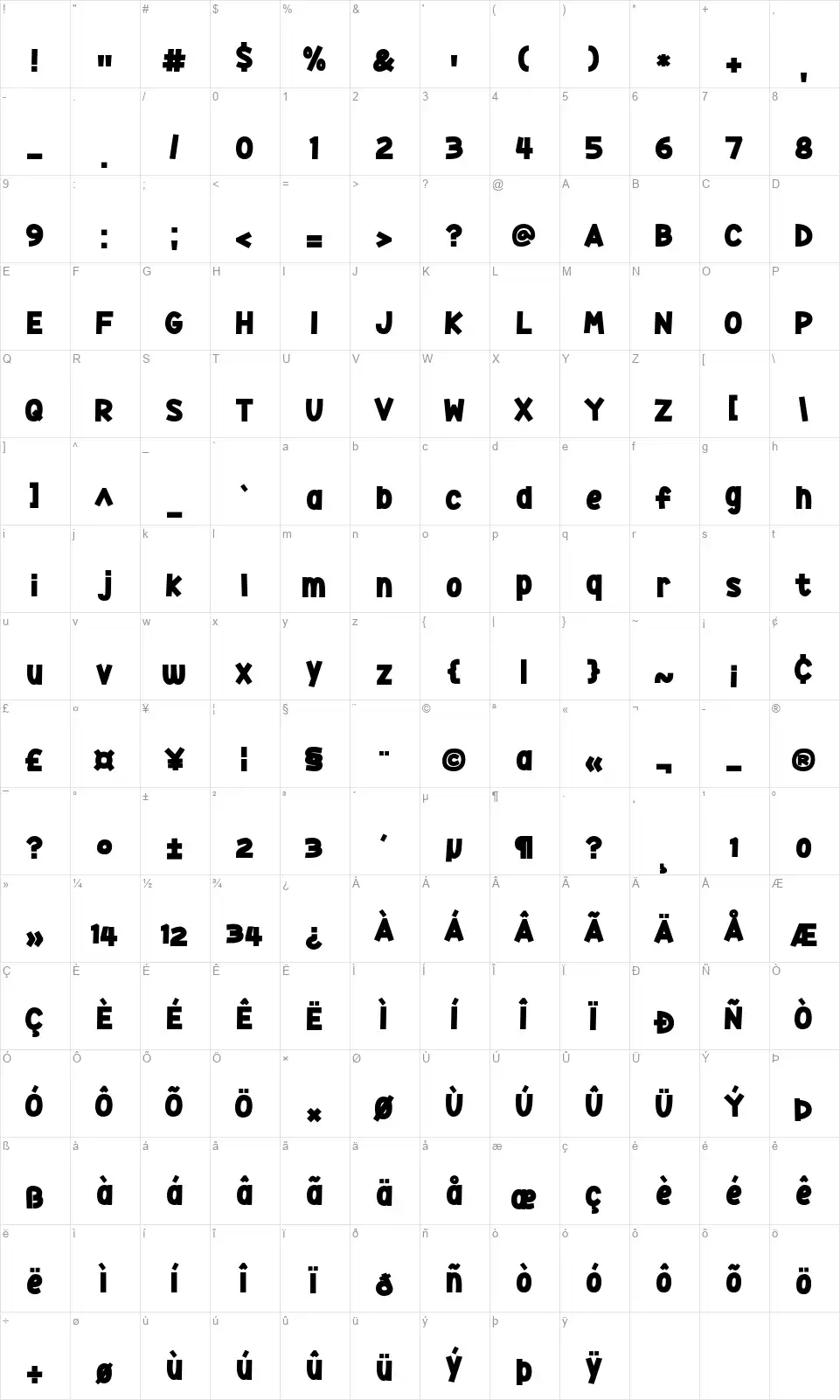 Yokelvisionfont character map
