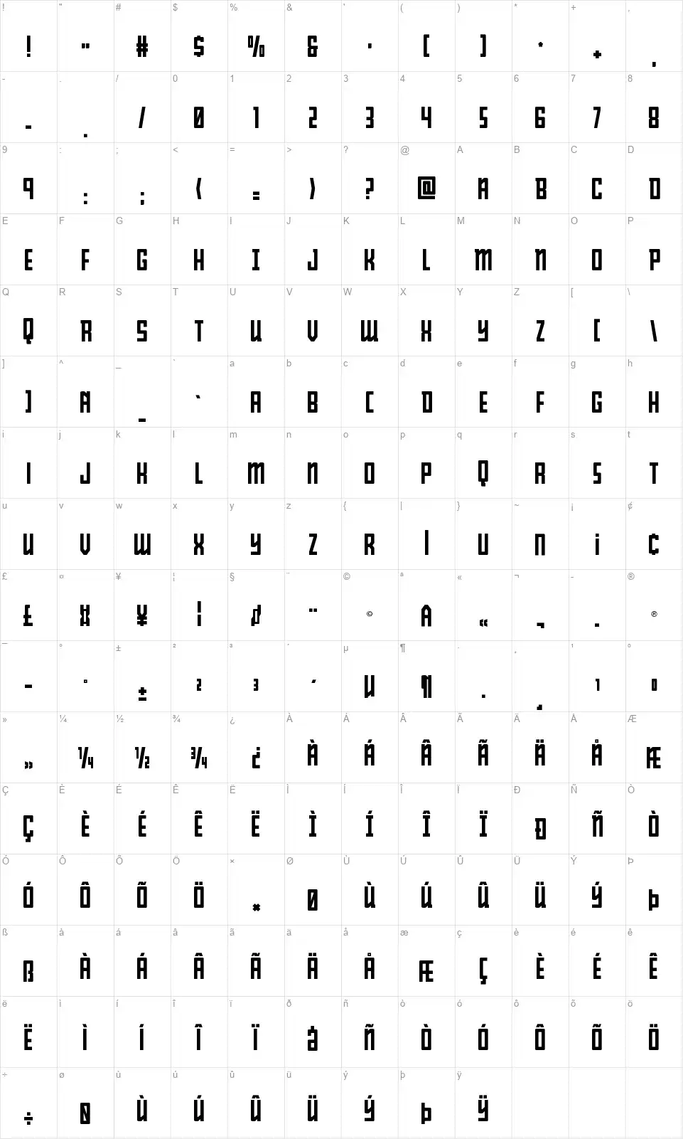 Young Patriotfont character map