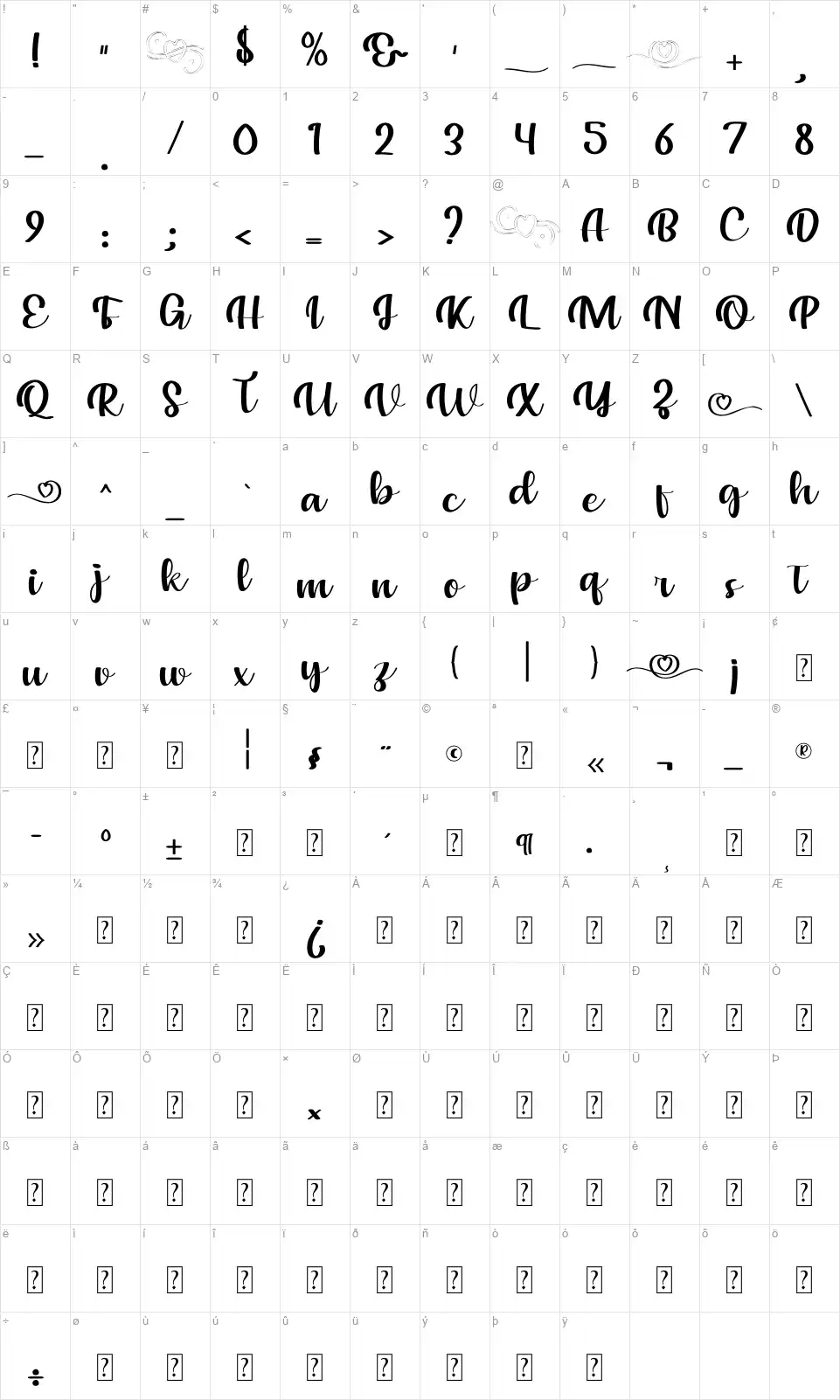 Your Love Tonightfont character map