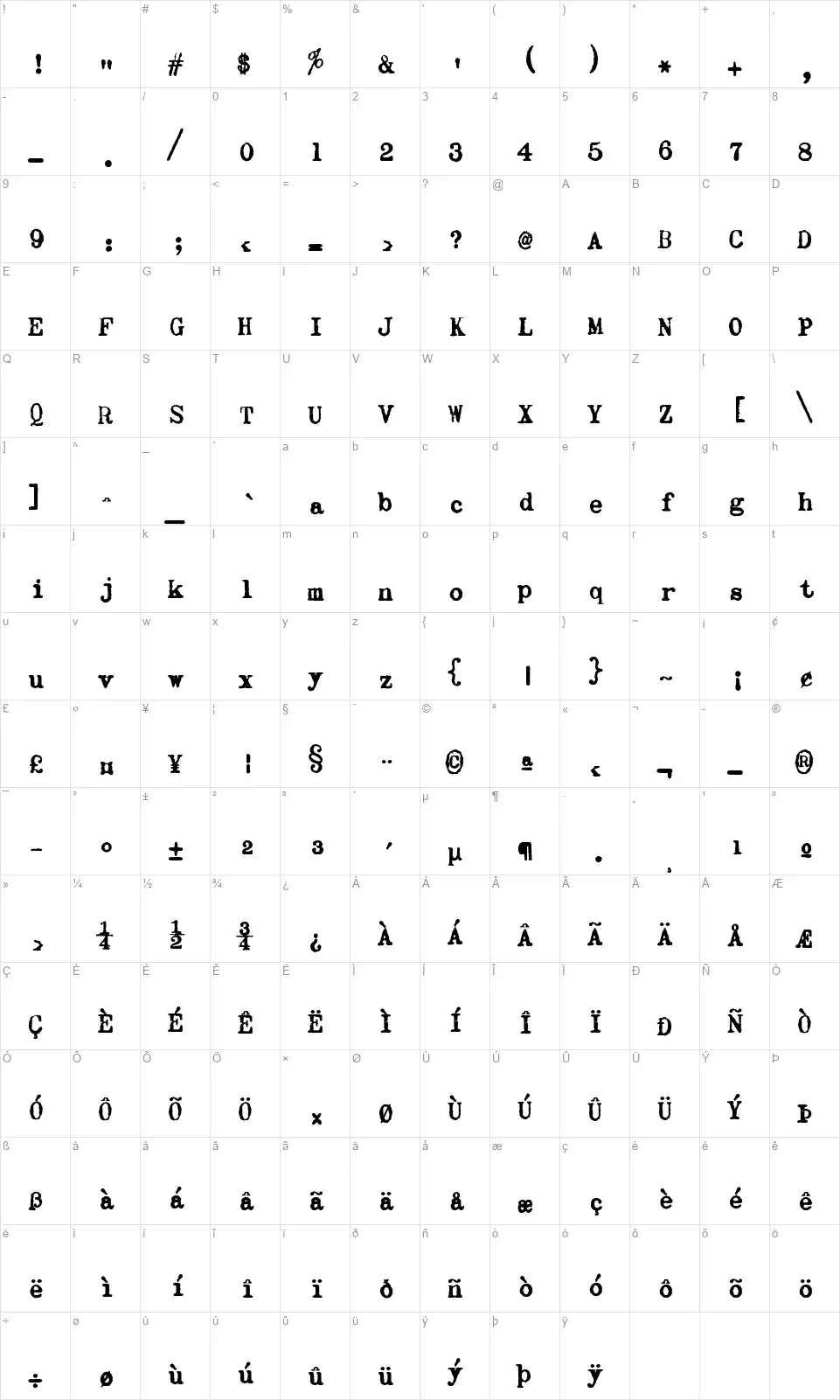 zai Olivetti Lettera 22 Typewriterfont character map