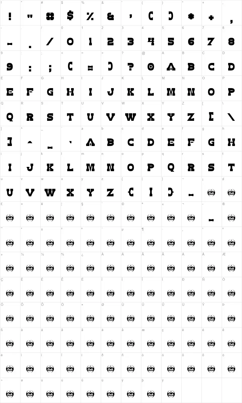 Zdyk Ariesfont character map