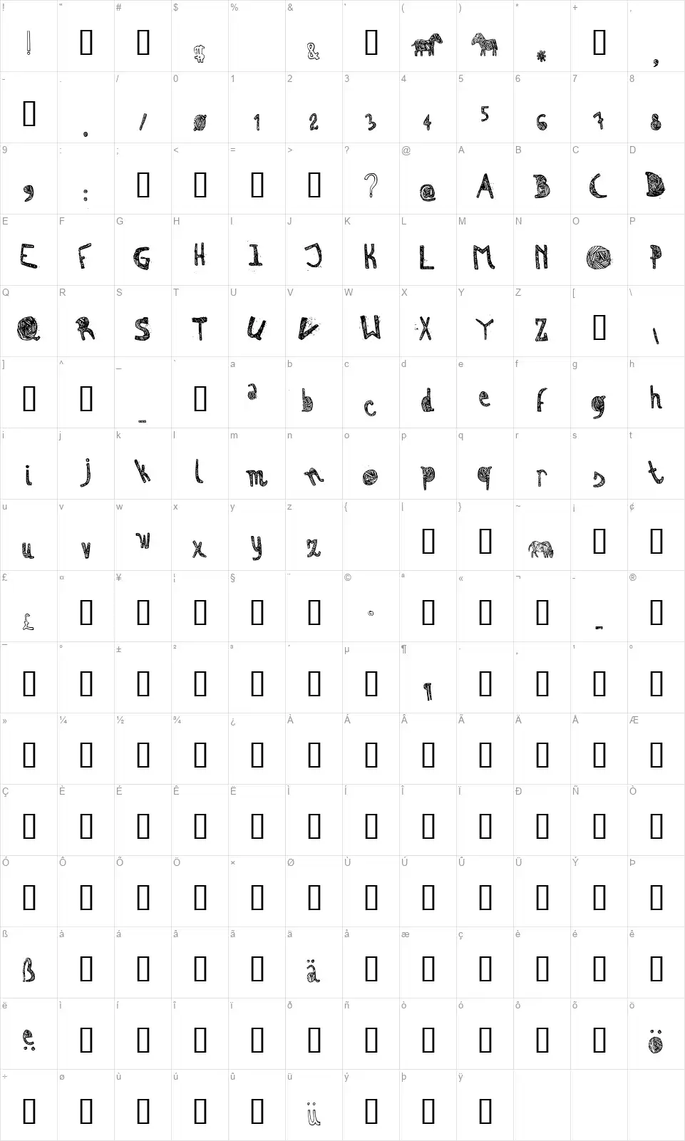 Zebrafont character map